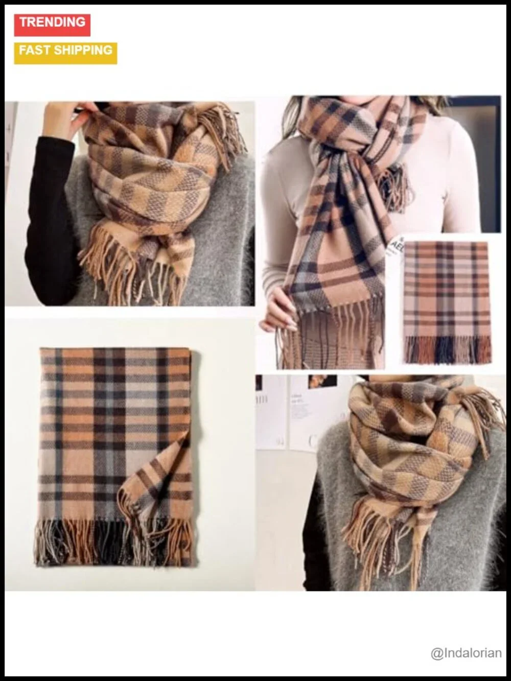 Super Soft Cashmere Feel Plaid Fringe Shawl Wrap Scarf